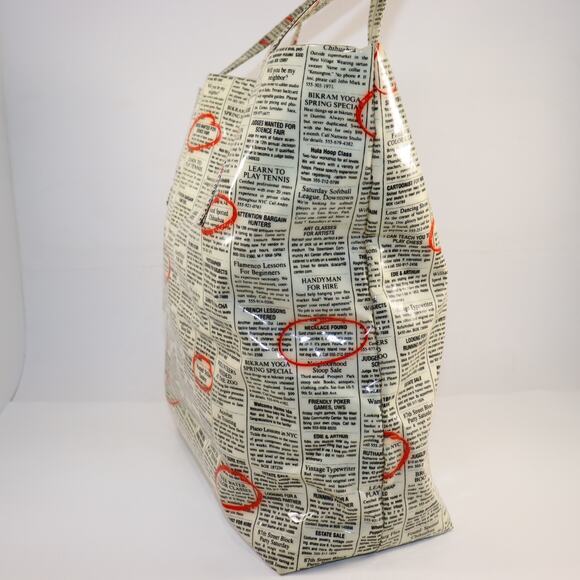 Kate Spade Classifieds Newspaper Print Large Tote Bag Red Lining - Picture 3 of 9